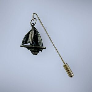 Dainty Vintage Dangling Figural Pewter Sailboat Stick Pin